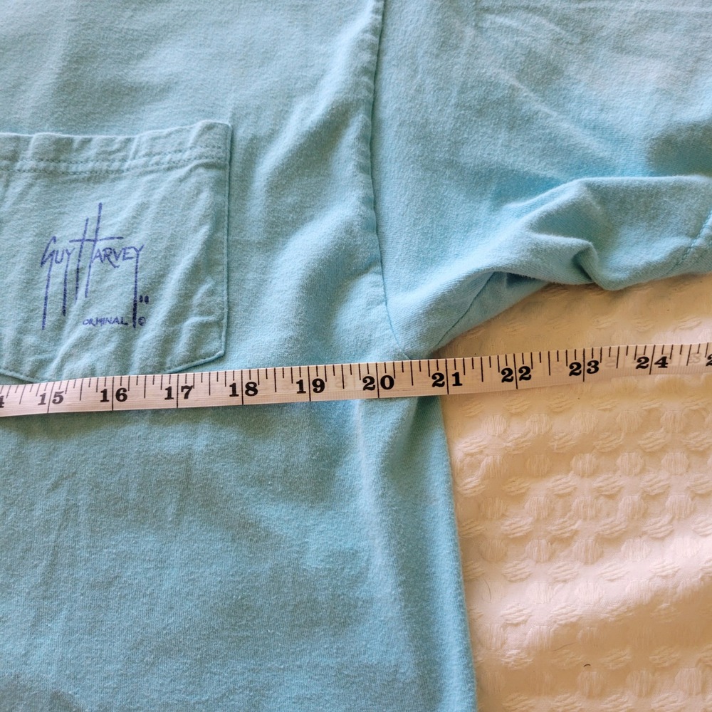 Guy Harvey Mens Large Blue Pocket T-Shirt Fishing Boat Sunset Graphic Cotton Tee - Picture 5 of 8
